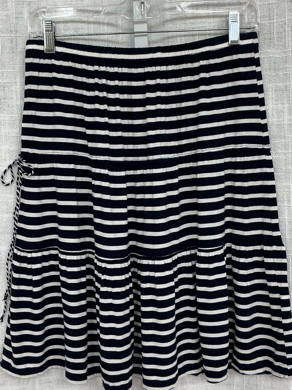 Sophie Max Navy and White Striped Tiered A-Line Skirt